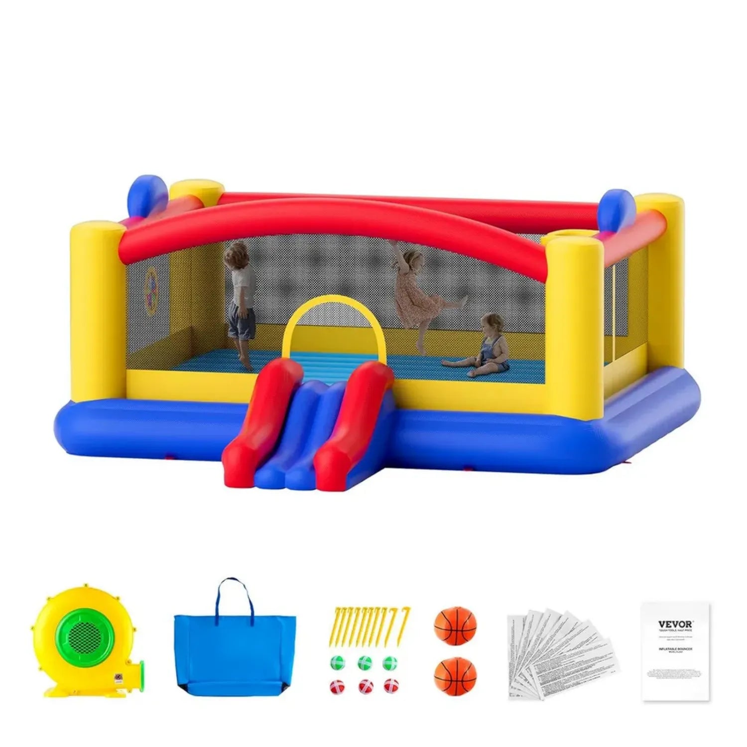 VEVOR Aufblasbares Hüpfburg-Spielhaus mit Rutsche und Gebläse, 450 x 440 x 203 cm, ideales Freizeiterlebnis für den Garten